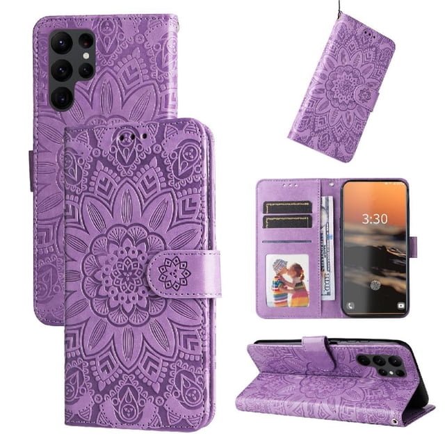 Funda tipo cartera GANGXUN para Samsung Galaxy S23 Ultra , diseño girasol, cuero PU, soporte, cierre magnético, tarjetero