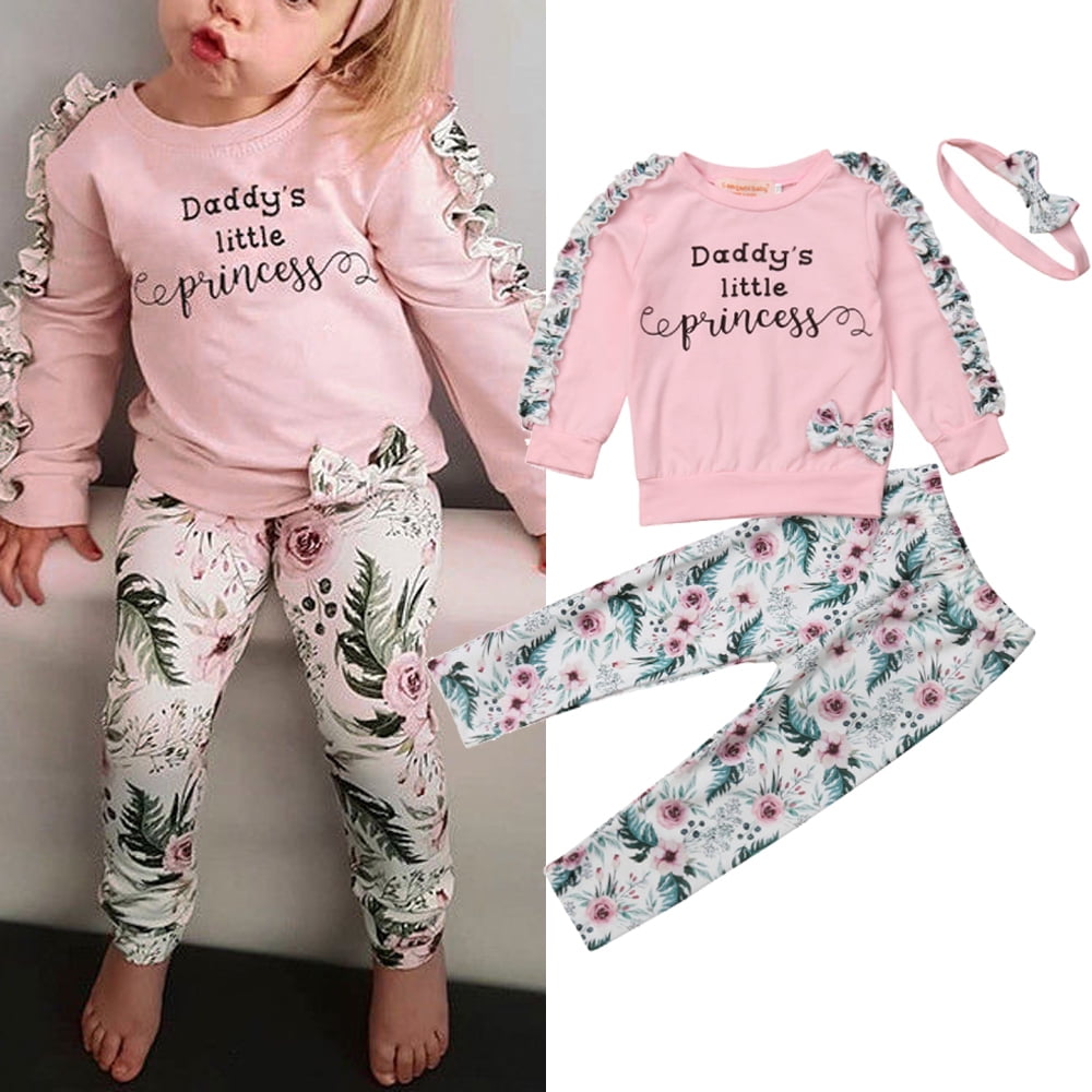 Newborn Baby Girl Floral Clothes Daisy Sweatshirt Top Trouser Headband Sweatsuit 3Pcs Infant Toddler Outfit Set