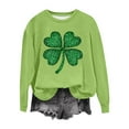 thumbnail image 3 of LEKWK St Patricks Day Shirt Women Sparkly Print Crewneck Sweatshirts Long Sleeve Graphic Tees Green Glitter Effect Clover Outfits, 3 of 4