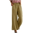thumbnail image 4 of USNSM Women's Summer Cotton Linen Palazzo Pants Casual Loose Wide Leg Pants Boho Beach Pants Trousers with Pockets Khaki XL, 4 of 8