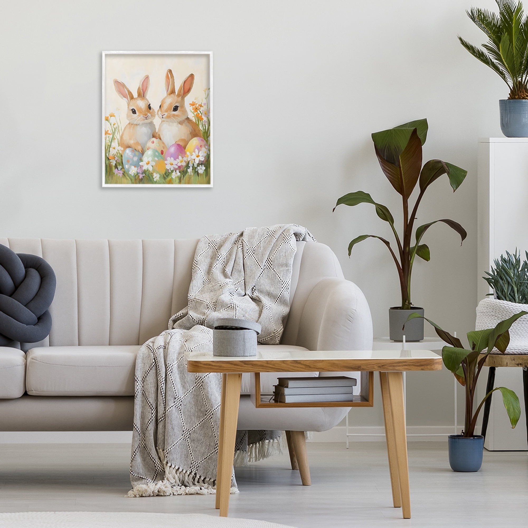 Stupell Industries Bunnies with Painted Easter Eggs White Framed Giclee Art, design by The Prints Vibe