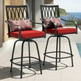 thumbnail image 2 of Nuu Garden 2-Piece Outdoor Patio Swivel Bar Stools, All-Weather Metal Bar Height Bistro Stools with Red Padded Cushions and Extra Pillows, Outdoor Furniture Bar Stools Set, Black, 2 of 9