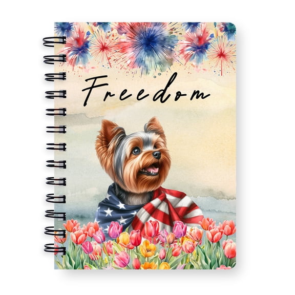 Freedom Yorkshire Terrier on Independence Day 4th of July Spiral Bound Journal Yorkie Dog Lover Gifts 5x7in Spiral Notebook - 01005
