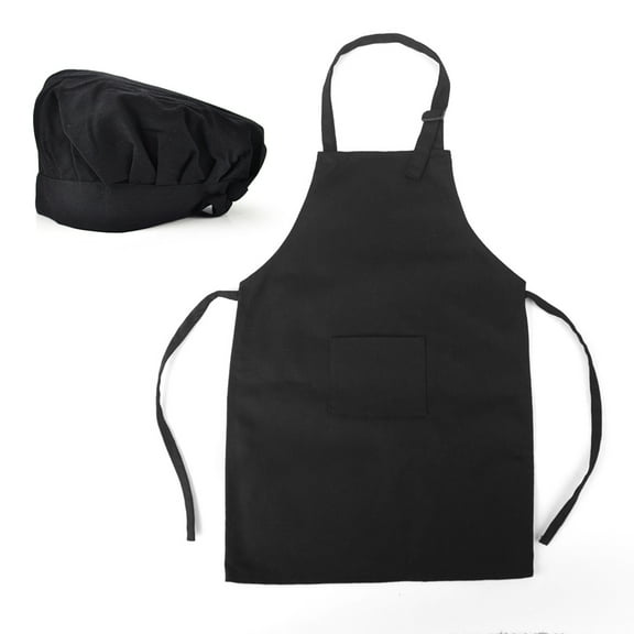 (Price/2 Sets) Toptie Colorful Cotton Canvas Kids Aprons and Hat Set, Party Favors (S-XXL)-Black-L