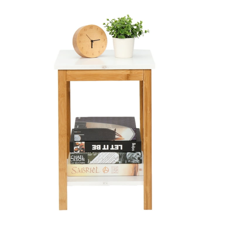 Small Side Table 2 Tier Wooden End Table with Solid Bamboo Legs