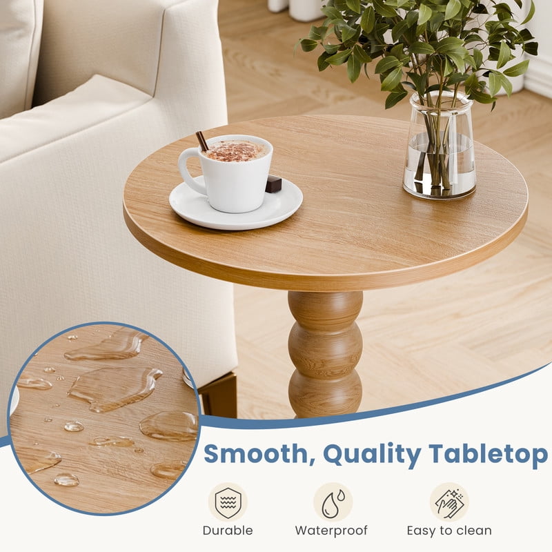Gianna Round Side Table - Solid Wood Leg Small Drink Table for Living Room Bedroom Office,Wood