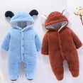 thumbnail image 5 of GYRATEDREAM 0-12 Month Infant Baby Boys Girls Footed Fleece Jumpsuit Newborn Winter Hooded Rompers Snowsuit Thick Warm Coat Pajamas Cute Ear Bodysuits Outwear, 5 of 5