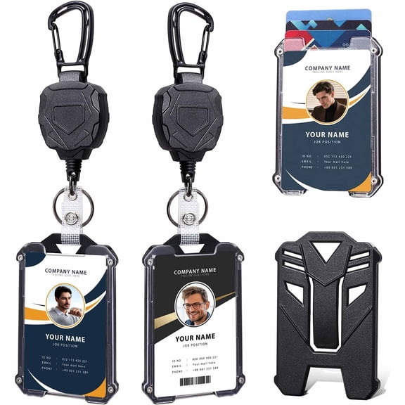 Badge Holder Retractable Clip, Heavy Duty Carabiner Badge Reel Keychain with Lanyard for ID Cards, Tactical ID Holder