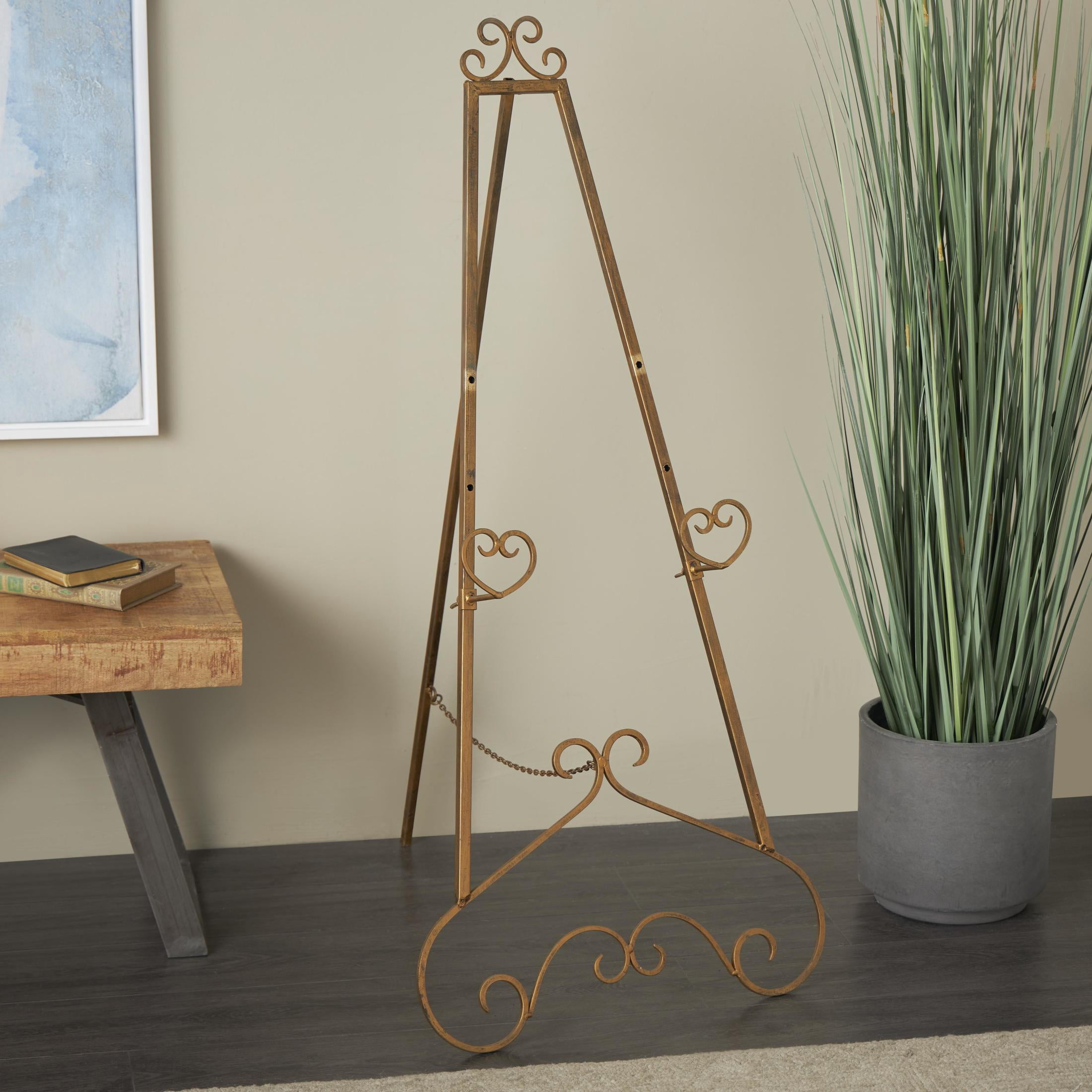 DecMode Traditional Gold Metal Easel with Scroll Heart Details, 23"W x 48"H