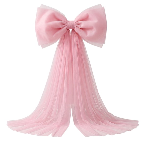 Threns Extra Large Pink Organza Bow Decorations, 39 x 59 inch Giant Pink Tulle Bow with Tie and Long Ribbon Tails for Wedding Birthday Party Backdrop Coquette Room Wall Decoration