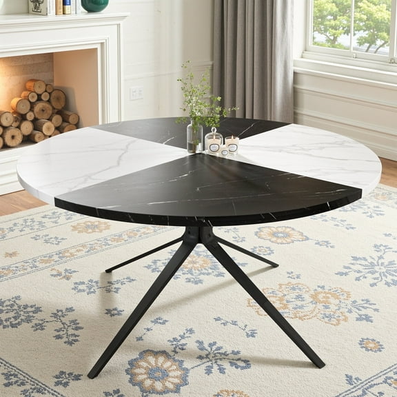 RichYa 47" Round Dining Table for 4-6 People, Modern Kitchen Table with Metal Legs for Kitchen, Dining Room, Marble