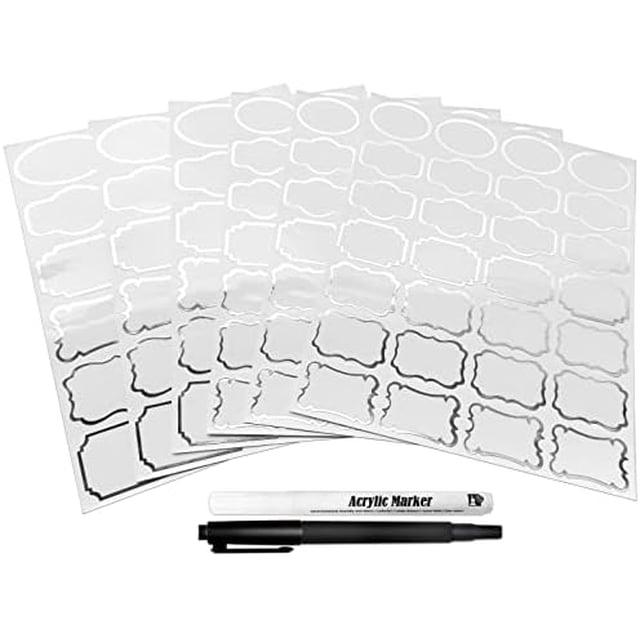 shiyou-Kitchen Pantry Food Containers Clear Labels with Silver Border, 138 Waterproof Removable Write-on Sticker Labels Tags to Organize Spice Jars Condiment Flour Sugar Canisters Storage Bins,Free 2