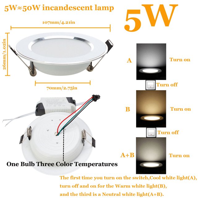 Luz descendente de techo empotrada, 3W, 5W, 7W, 9W, 12W, tres colores, blanco frío/blanco cálido, conversión, foco LED moderno, 85V-265V