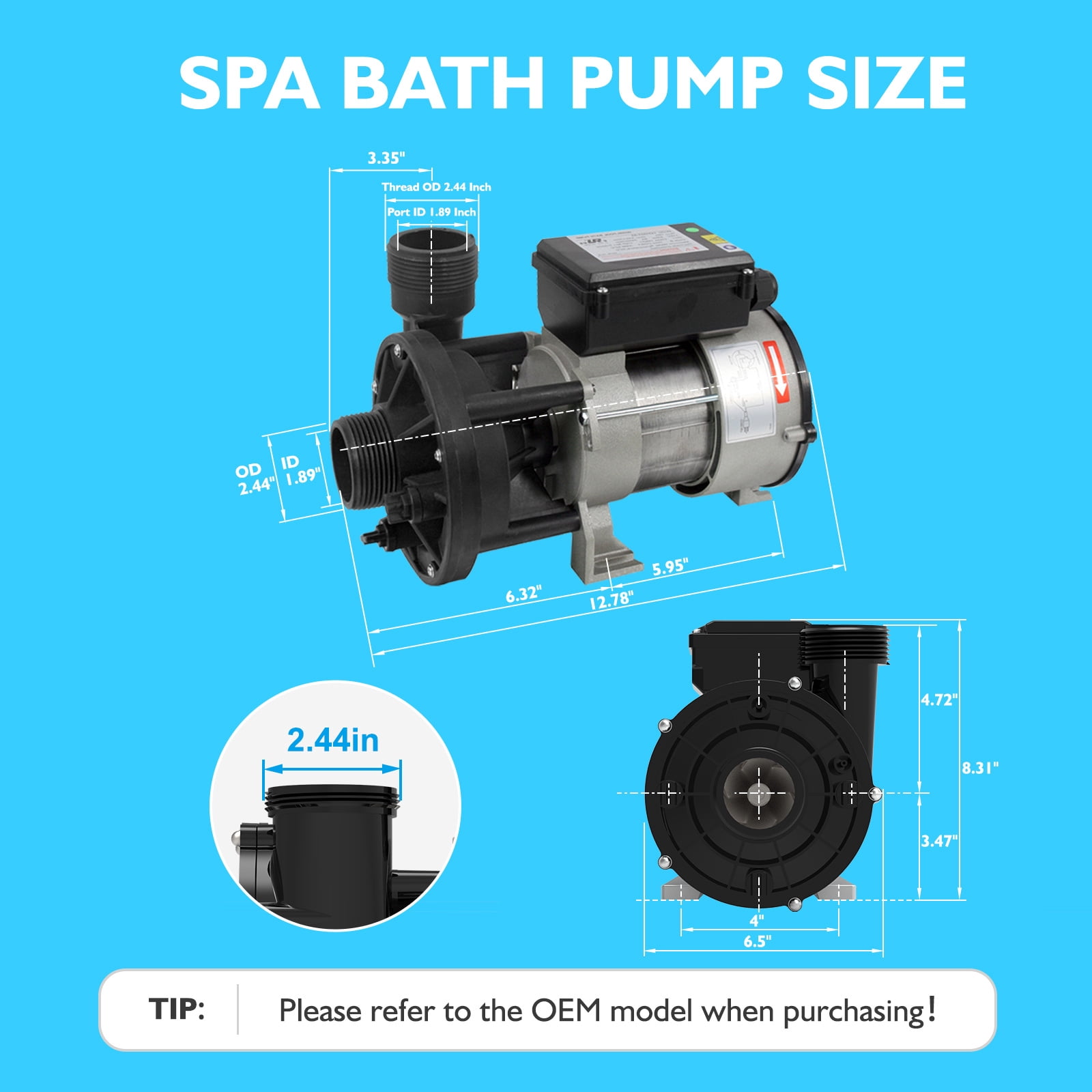 LINGXIAO Hot Tub Bath Pump; 1.5HP LX Pump Motor, 110V/60HZ, 9Amps, 1.5" Port, 116GPM Flow Rate - Model: WBC150