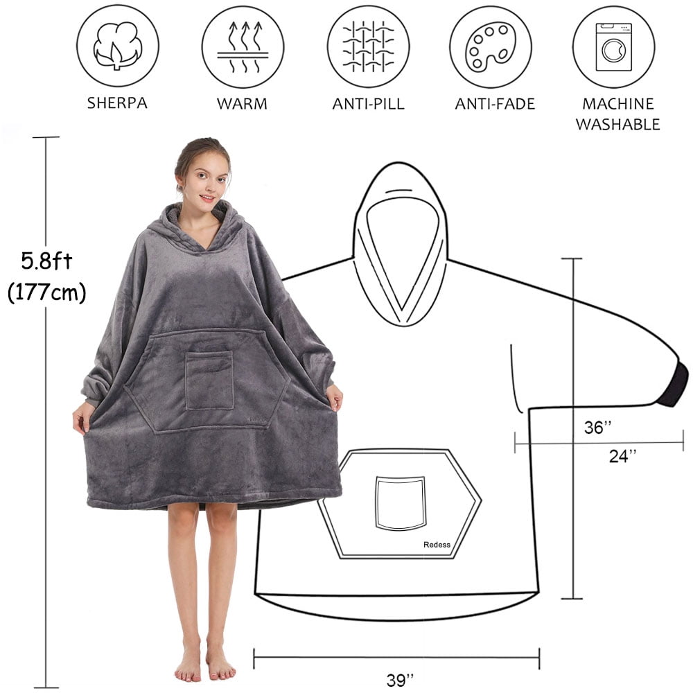REDESS Wearable Blanket Hoodie, Oversized Blanket Hoodie Sweatshirt for Adults Women Men-Dark Grey