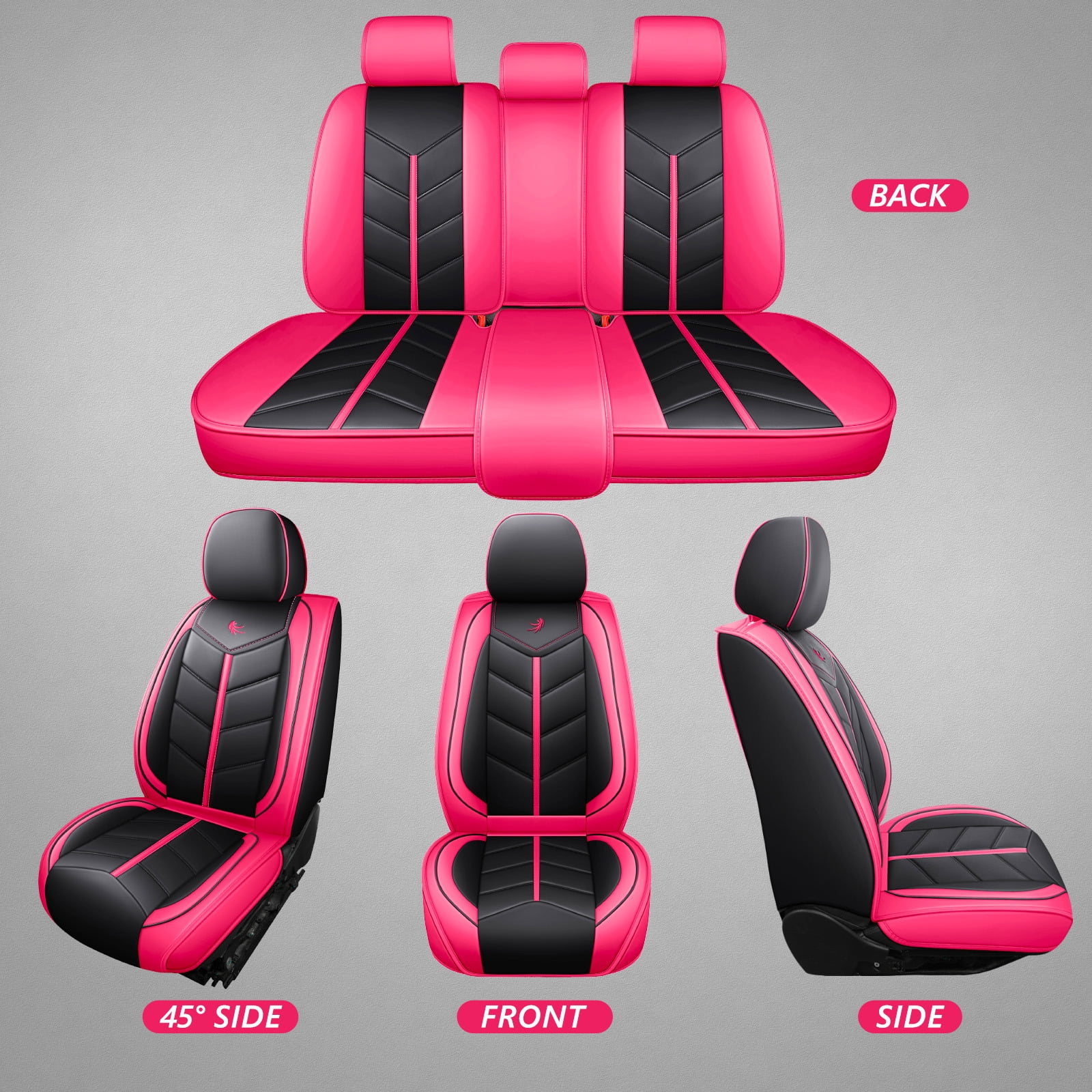 OTOEZ Universal Pink Car Seat Cover PU Leather 5-Seat Full Set Waterproof Front & Rear Cushion Protector Fit Most Honda Toyota Chevy Ford Nissan SUV