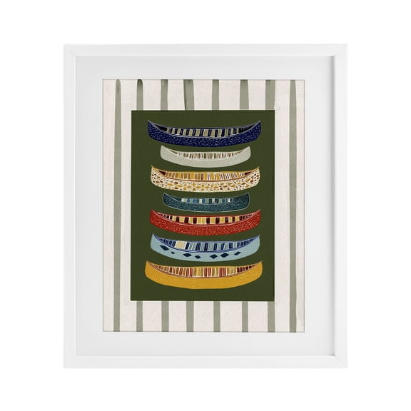 Stupell Industries Eclectic Patterned Canoes over Stripes White Framed Print Under Glass, 13 x 16, by Yen