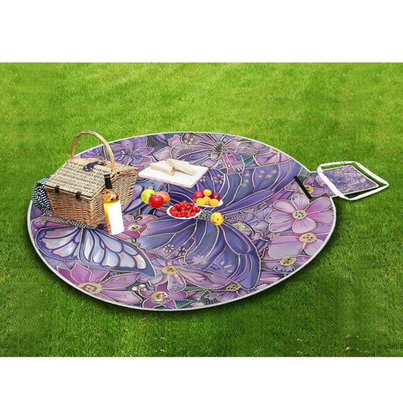 Picnic Blankets Teencool Beach Blanket Creatively Purple Butterfly Garden Pattern Outdoor Blanket for Travel