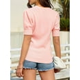 thumbnail image 3 of Womens Puff Short Sleeve Sweater Casual Summer Crew Neck Pullover Tops Ribbed Knit Sweater Blouse Pink L, 3 of 4