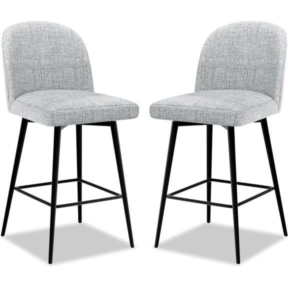 Vipbear Counter Height Swivel Bar Stools 26 inch, Thickened Upholstered Bar Stools Set of 2, Modern Bar Chairs with High Back, Metal Legs for Bar, Dining Room, Kitchen Island, Linen Grey