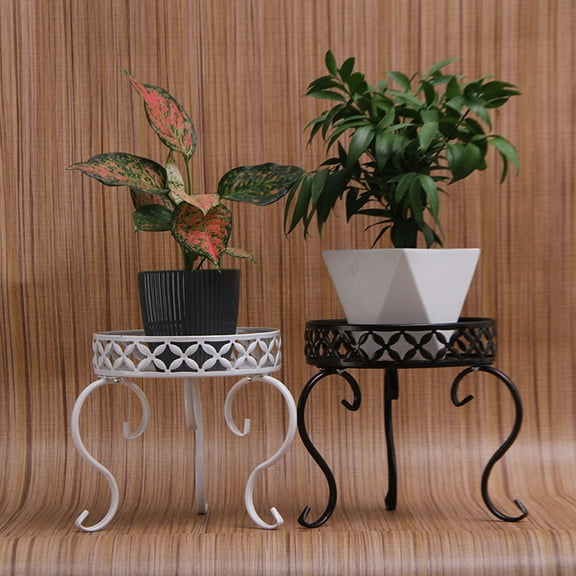IBASETOY Black Metal Short Flower Shelf EasytoUse Plant Stand for Home Office Decoration and Gifts 1 Layer