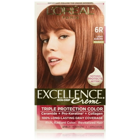 L'Oreal Paris Excellence Creme Triple Protection Hair Color, Light Auburn (Warmer) [6R] 1 ea (Pack of