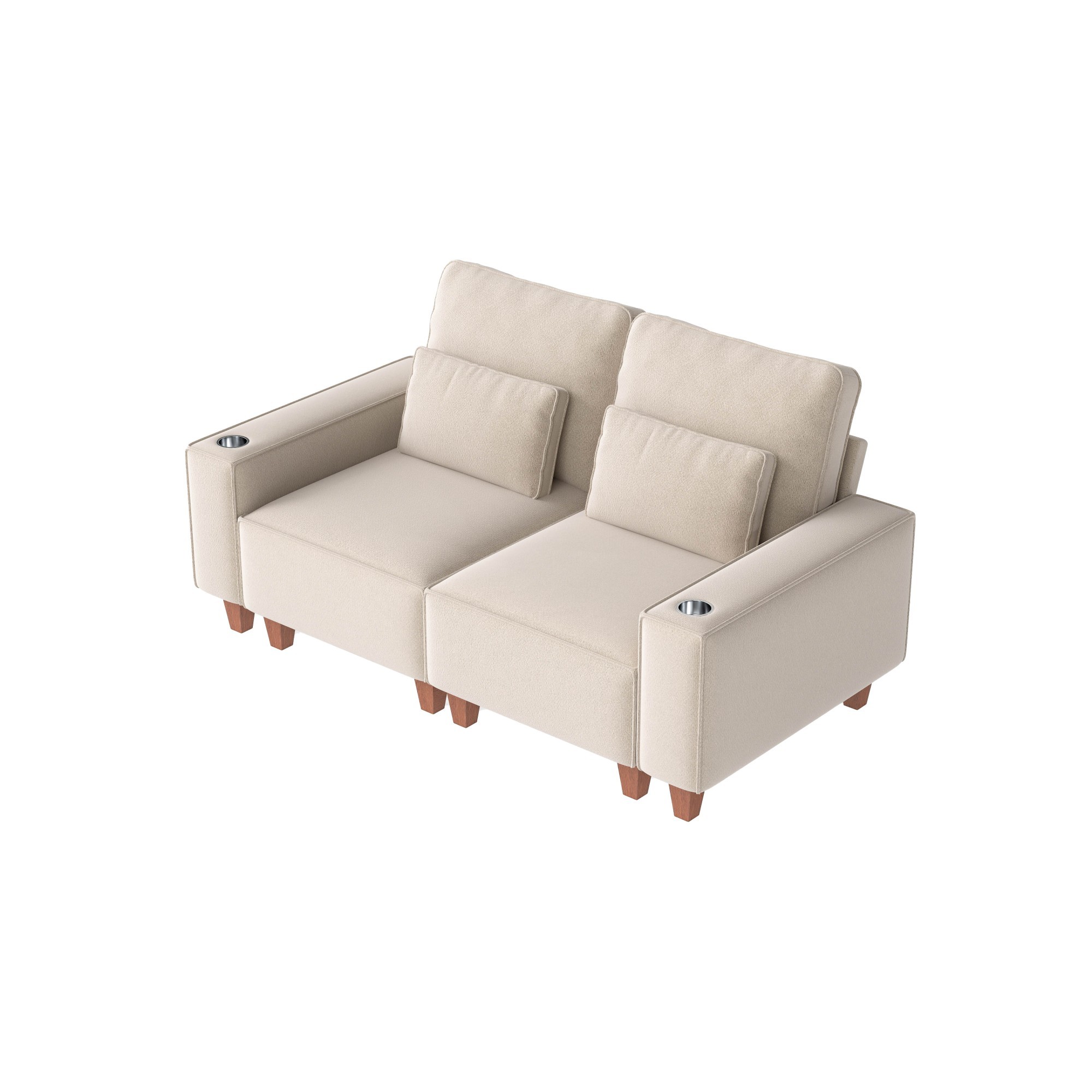 Gewnee Loveseaters Sofa with Wide Armrests,Cup Holders and Pillows,Comfortable WideSeat Sofa for Living Room or Apartment.Beige