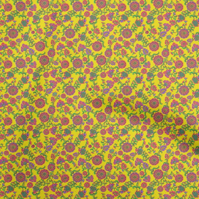 oneOone Velvet Yellow Fabric Kalamkari Sewing Craft Projects Fabric Prints By Yard 58 Inch Wide