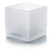 WGV Handblown Frosted Cube Glass Vase / Candle Holder - 4" Wide x 4" Height, Good quality, Heavy Weighted Base - 1 Pc