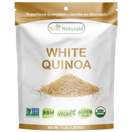 Best Naturals Certified Organic White Quinoa Whole Grain 3 Pounds - Non-GMO Project Verified - RAW - Gluten Free - (Best Non Acidic Foods)