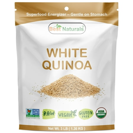 Free White Quinoa - Best Naturals Certified Organic White Quinoa Whole Grain 3 Pounds - Non-GMO Project Verified - RAW - Gluten Free - Vegan