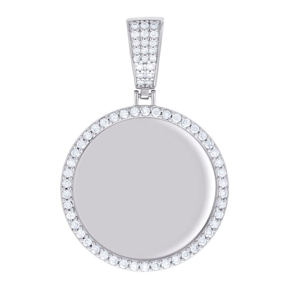 925 Sterling Silver Mens 1.20ct Moissanite Circle Picture Frame Pendant 44.5x29.4mm Wide Necklace for Men