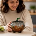 thumbnail image 6 of Halloween Pumpkin Glass Cup, Beverage Serving with Lid, Glass, for Party Tables and Home Bars, Pumpkin-Face Shaped Glass Design, Lidded Tumbler, 6 of 7