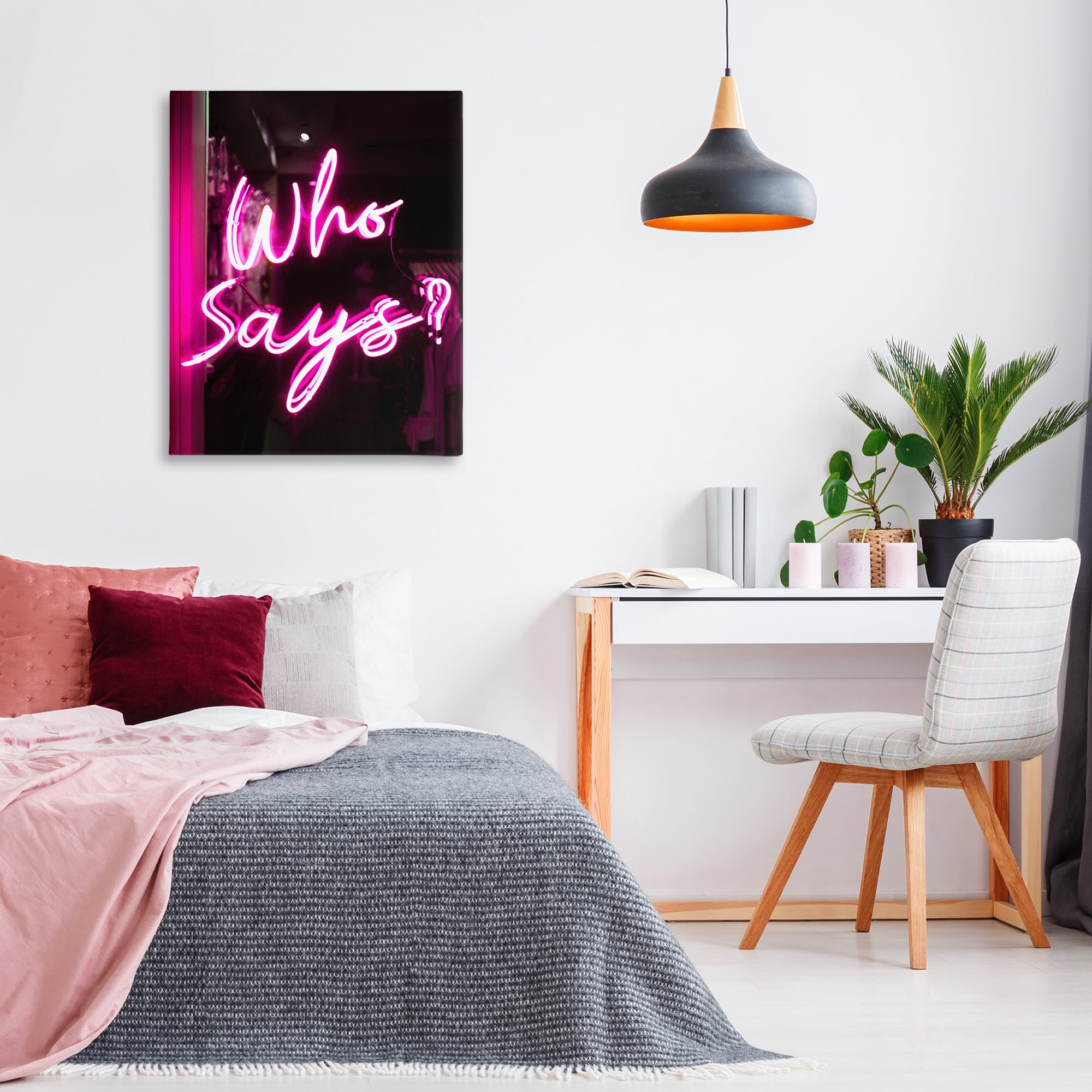Stupell Industries Pink Neon Who Says Typography Painting Gallery Wrapped Canvas Art Print Wall Art, 30 x 40