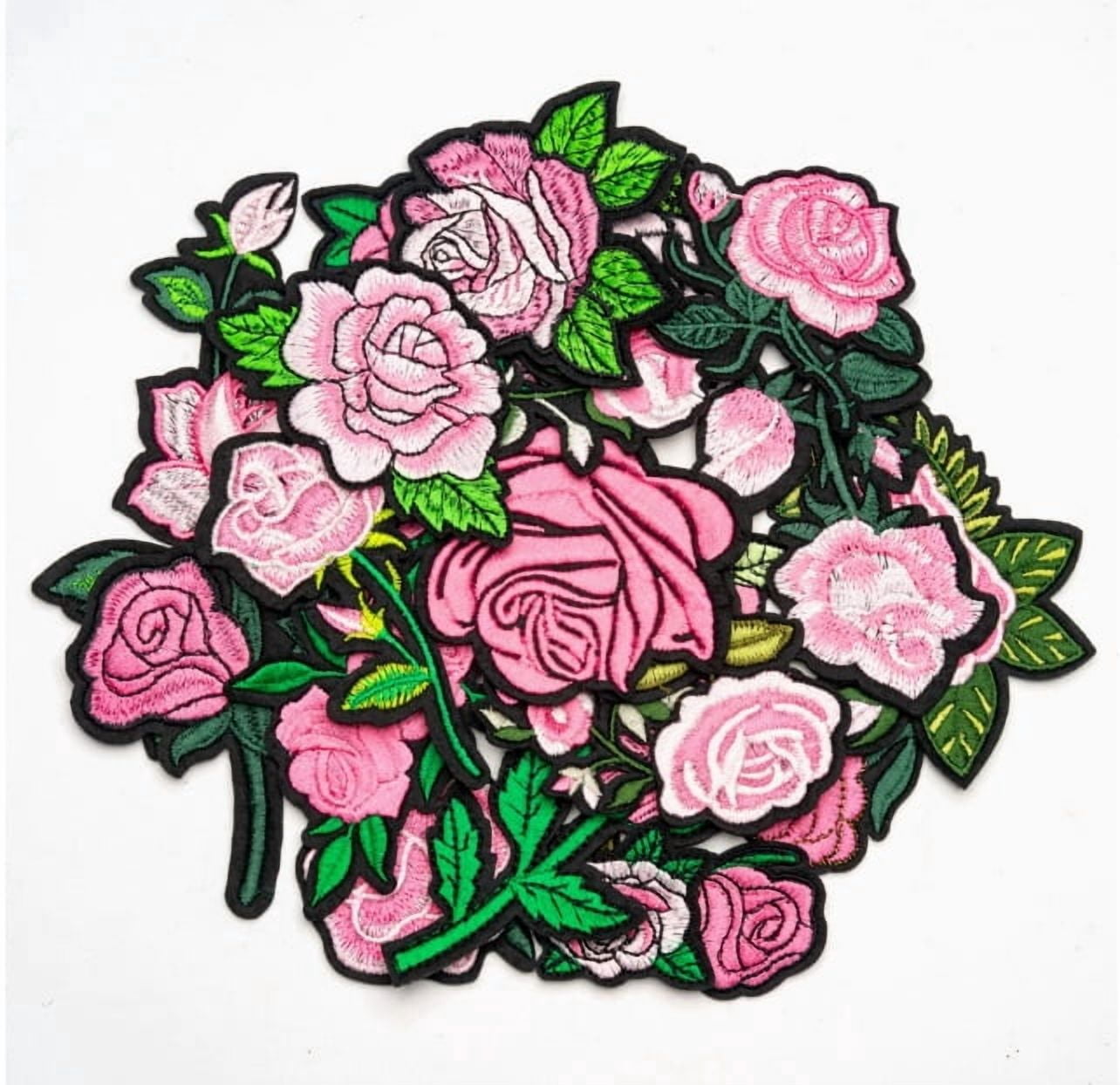 4 packs of embroidered cloth patches for computer pink Valentine's Day rose flowers embroidered adhesive backing DIY patches for clothes decoration patches