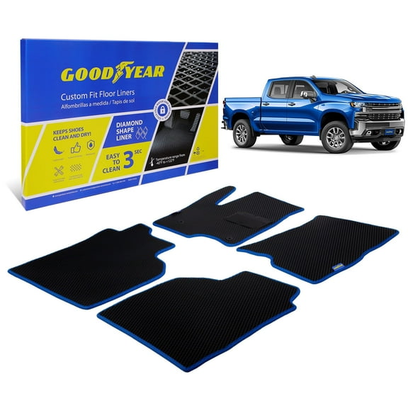 Goodyear All-Weather Car Floor Mats– Custom Fit for Chevy Silverado 1500 19-26 Crew Cab, Heavy-Duty Diamond Floor Liners for Cars,SUVs,Trucks–Ultimate Interior Car Accessories for Men&Women- GY004190