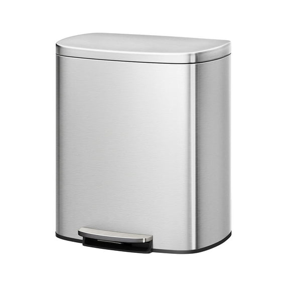 Ataucjin 13 Gallon Stainless Steel Kitchen Trash Can,Large Rustproof Garbage Can for Kitchen, Step-on Metal Trash Bin with Inner Bucket&Lid, Rear Handle, Soft Close Lid