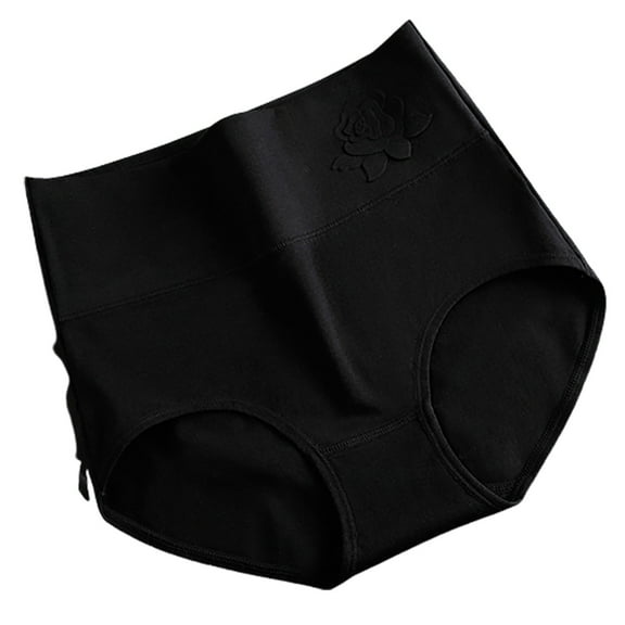 Clearance Cqxid525 Women's Panties Women's Solid Color High Waist Belly Embossed Pattern Plus Size Loose Comfortable Cotton Material Casual Underwear Black