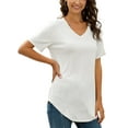 thumbnail image 4 of Innerwin Tee Col en V T-Shirt Femme Été Couleur Unie Décontracté Blanc m, 4 of 9