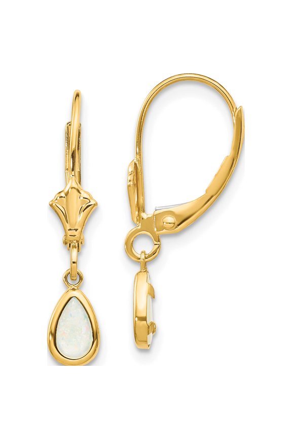 14K Yellow Gold 6X4mm Opal/October Earrings (23 X 4) Made In India xbe94