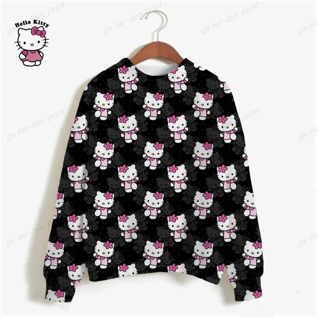 Hello Kitty Chandail en Molleton Imprimé pour Femmes, Chandails à Capuchon à Manches Longues, Chandail à Capuchon Surdimensionné pour Femmes, Chandail en Molleton Imprimé Dessin Animé pour Femmes Y2k HOEMLIN
