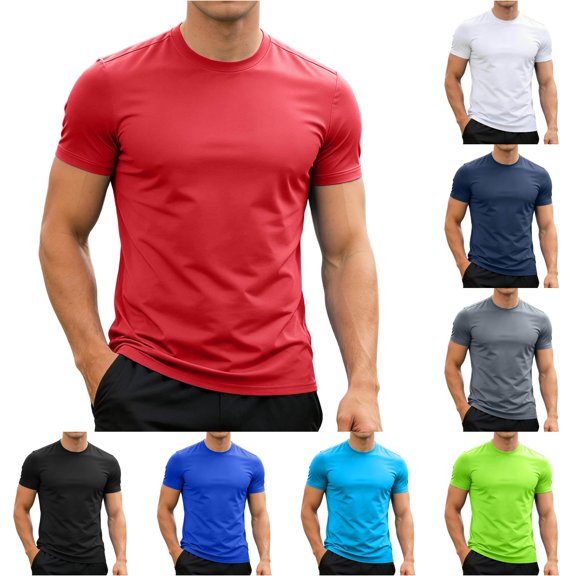 NinXxx Men's Summer Stretch Crew Neck Athletic Fit Comfort Tee Red XXXXL