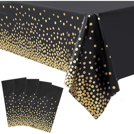 Black and Gold Tablecloth 4pack Disposable Table Cover for Party Decorations, Dining, and Holiday Celebrations 54×108in