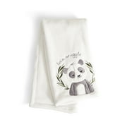 Levtex Baby - Mozambique Plush Blanket - Appliqued and Embroidered Panda on Cream Plush - Cream, Grey and Green - Nursery Accessories - Blanket Size: 30 x 40 in.