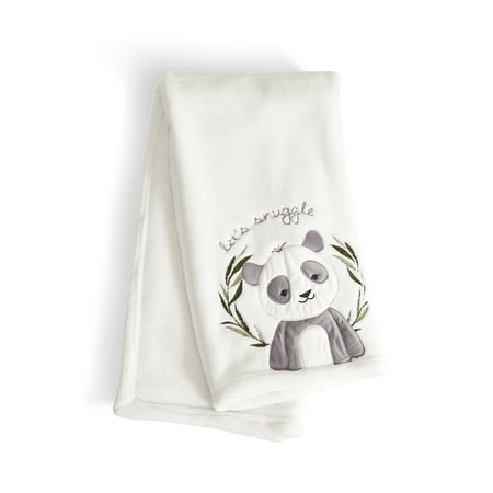 UPC: 0190945127525 | Levtex Baby – Mozambique Plush Blanket – Appliqued and Embroidered Panda on Cream Plush – Cream Grey and Green – Nursery Accessories – Blanket Size: 30 x 40 in.