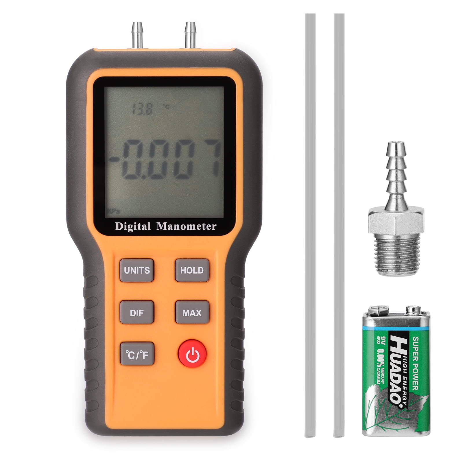 Digital Manometer w/ LCD Display Dual Port Air Pressure Meter Gauge Gas Tester 
