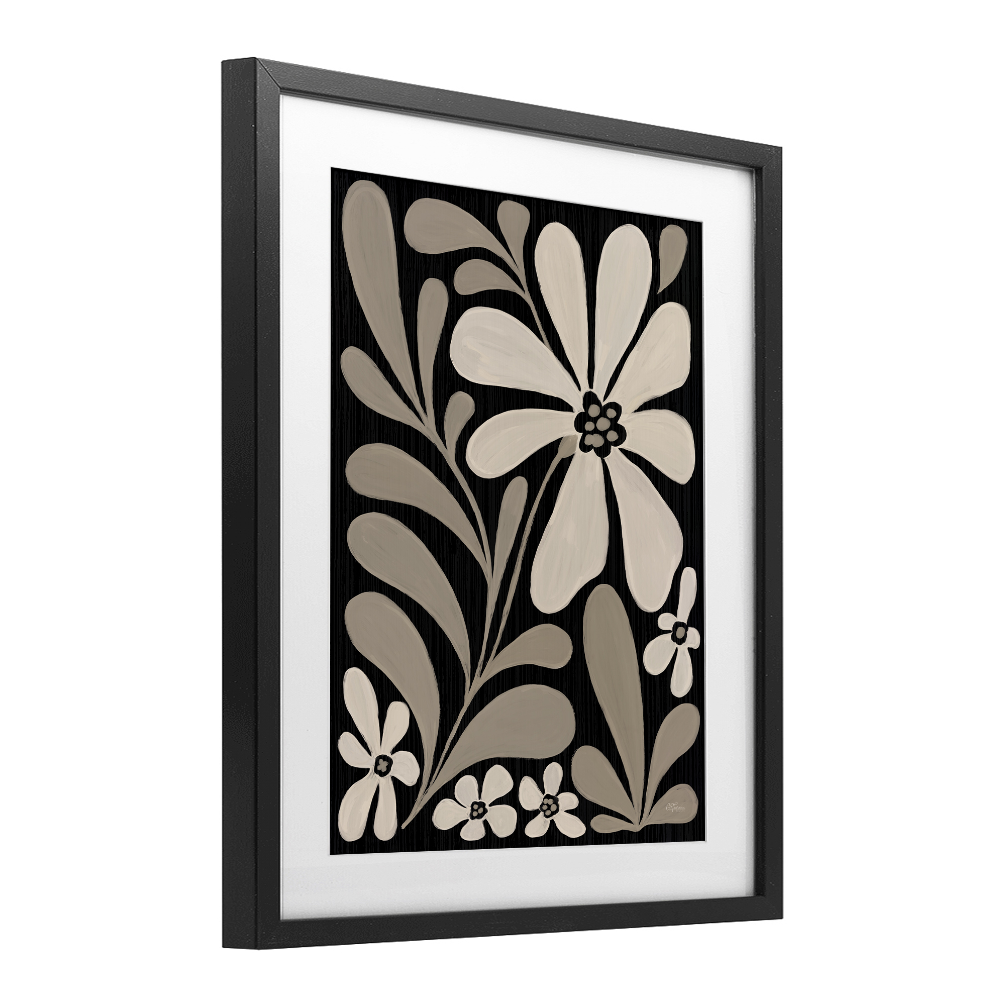 Stupell Industries Cream Modern Floral Black Framed Print Under Glass design by Cat Thurman Designs, 16 x 13