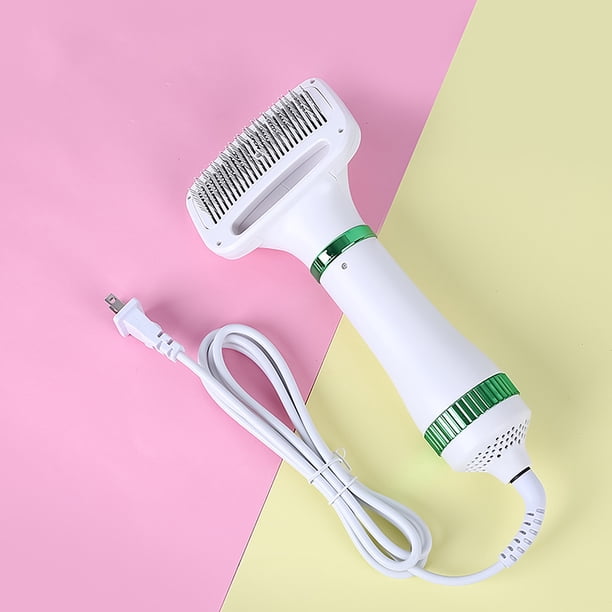 Secador de pelo portátil para mascotas con cepillo, 3 temperaturas, silencioso, 2 en 1, botón de depilación, apto para mascotas pequeñas y medianas. Peine de aire caliente.