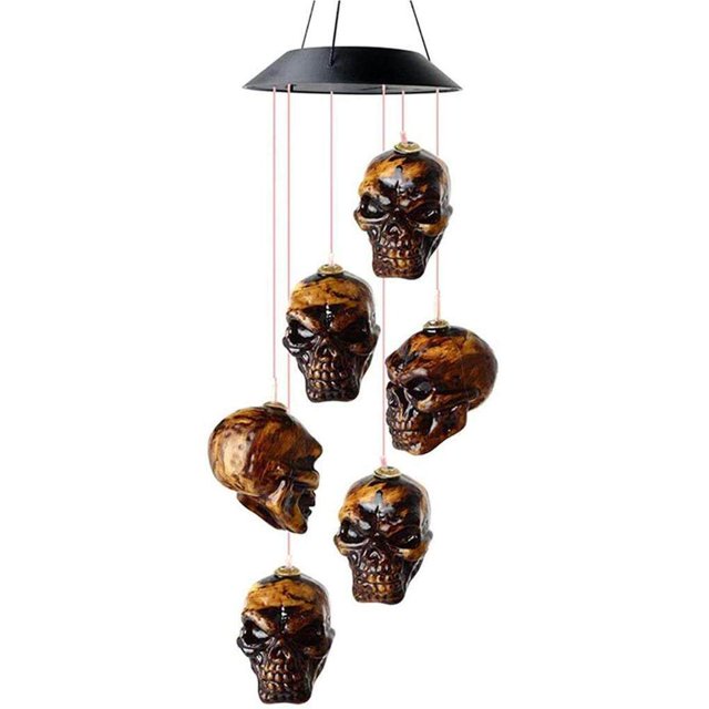 Solar Wind Chimes Light Outdoor Wind Wind Chime Light Chime Light LED Colour Changing Lamp Head Bone Wind Light Halloween Garden Decor Skull