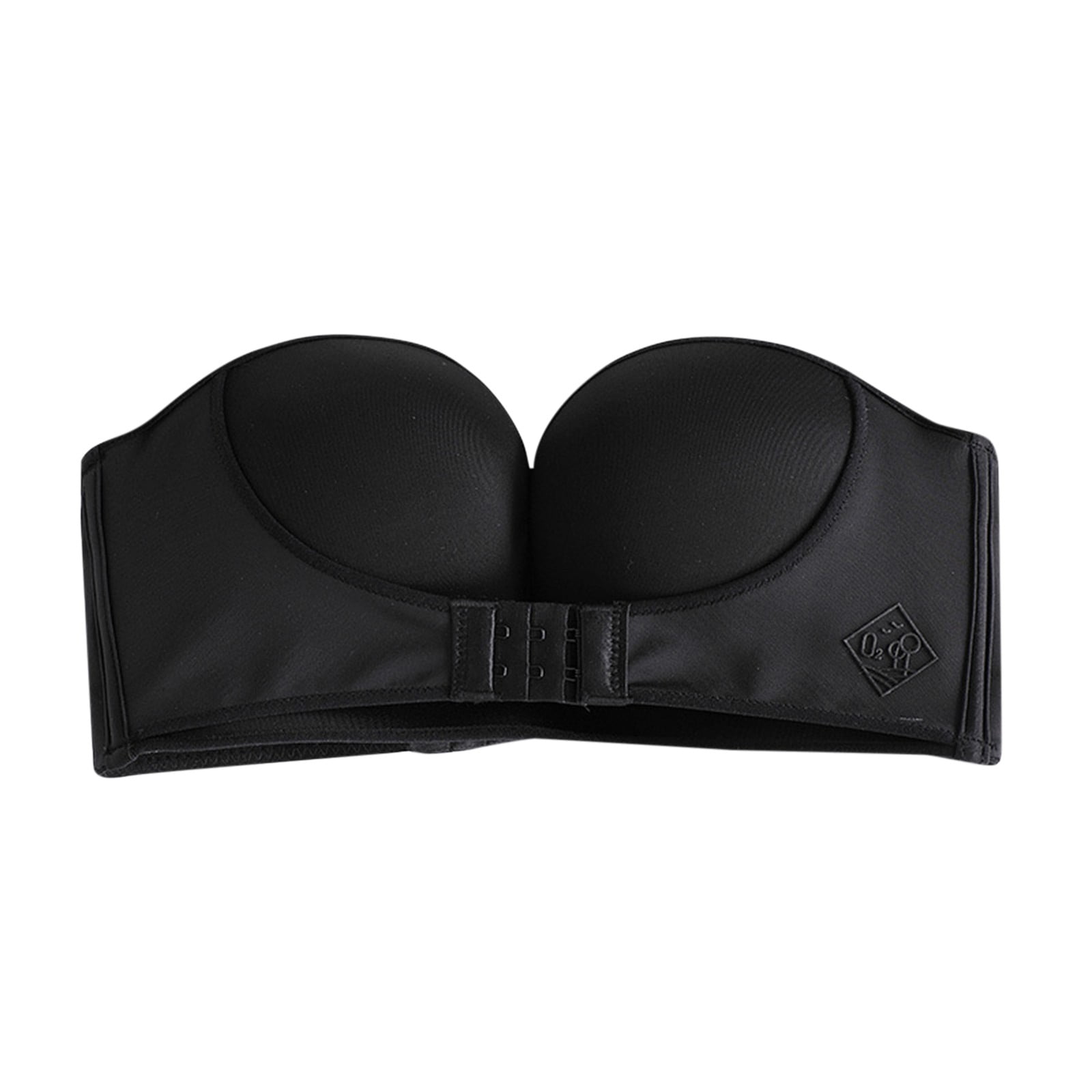 Bra for Women 3PCS Solid Color Strapless Non Slip Adjustment Front Closure  Underwear F Cup Black 75F